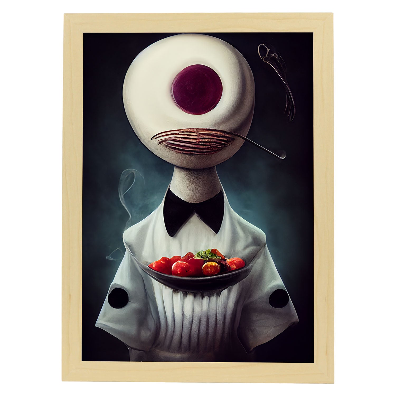 Nacnic Lámina Chef Paciente al estilo de T. Burton. Ilustraciones de profesiones y oficios inspiradas en arte gótico y oscuro. Diseño y Decoración de Interiores.-Artwork-Nacnic-A4-Marco Madera clara-Nacnic Estudio SL