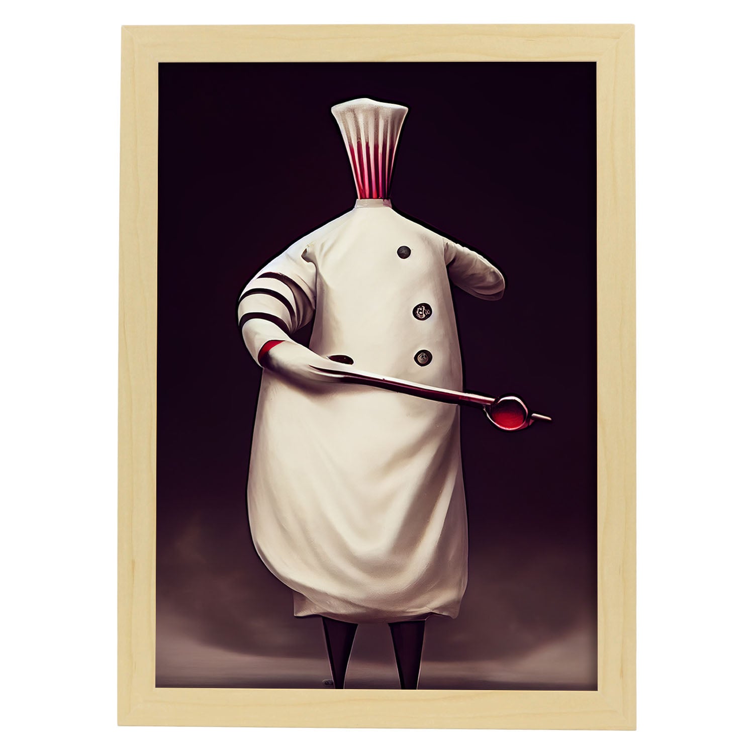 Nacnic Lámina Chef Sensible al estilo de T. Burton. Ilustraciones de profesiones y oficios inspiradas en arte gótico y oscuro. Diseño y Decoración de Interiores.-Artwork-Nacnic-A4-Marco Madera clara-Nacnic Estudio SL