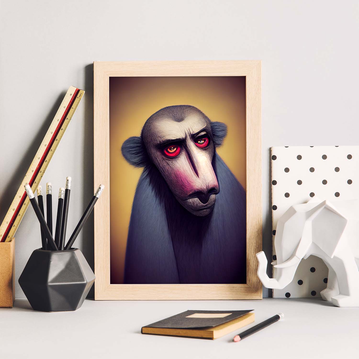 Nacnic Lámina Chimpancé Intelectual estilo T. Burton. Ilustraciones y pósters de animales inspirados en el arte gótico y oscuro de Burton. Diseño y Decoración de Interiores.-Artwork-Nacnic-Nacnic Estudio SL