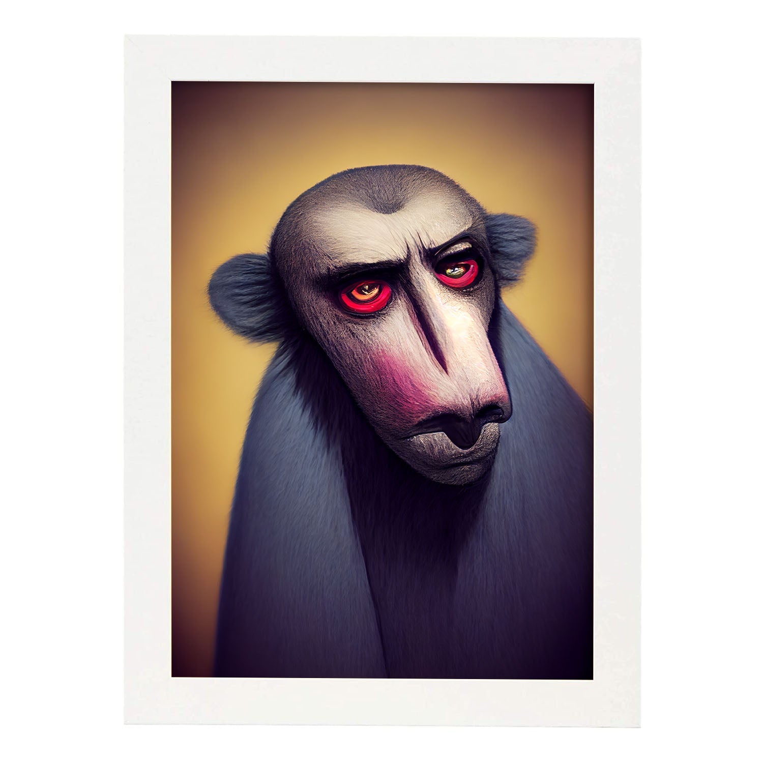 Nacnic Lámina Chimpancé Intelectual estilo T. Burton. Ilustraciones y pósters de animales inspirados en el arte gótico y oscuro de Burton. Diseño y Decoración de Interiores.-Artwork-Nacnic-A4-Marco Blanco-Nacnic Estudio SL
