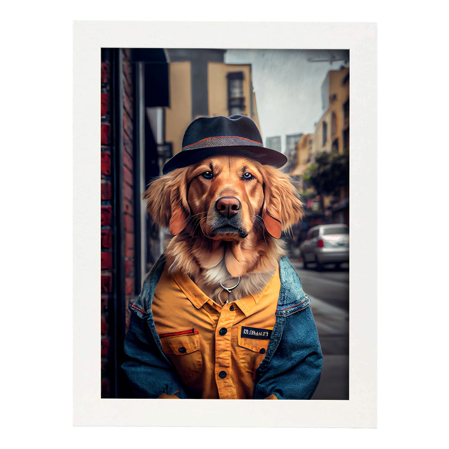 Nacnic Lámina Cocker spaniel Responsable en estilo Fotografía a todo color. Divertidas ilustraciones realistas de animales con ropa humana. Diseño y Decoración de Interiores.-Artwork-Nacnic-A4-Marco Blanco-Nacnic Estudio SL