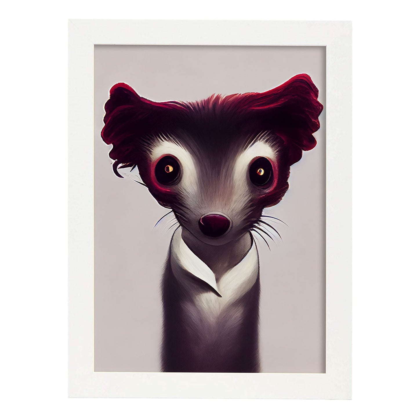 Nacnic Lámina Comadreja Tolerante estilo T. Burton. Ilustraciones y pósters de animales inspirados en el arte gótico y oscuro de Burton. Diseño y Decoración de Interiores.-Artwork-Nacnic-A4-Marco Blanco-Nacnic Estudio SL