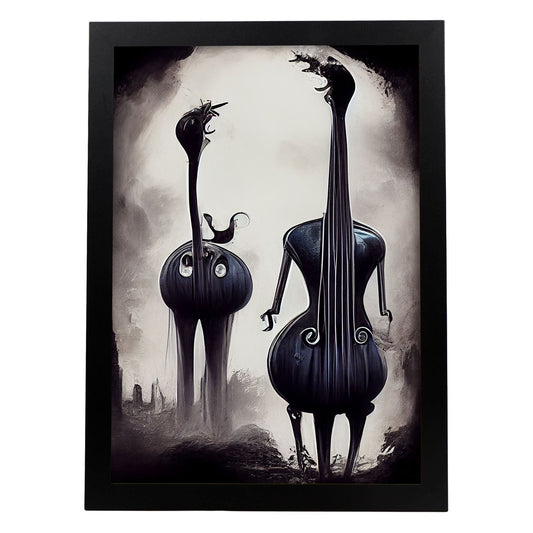 Nacnic Lámina Contrabajo Paciente al estilo de T. Burton. Ilustraciones de escenas y lugares inspiradas en arte gótico y oscuro. Diseño y Decoración de Interiores.-Artwork-Nacnic-A4-Sin marco-Nacnic Estudio SL