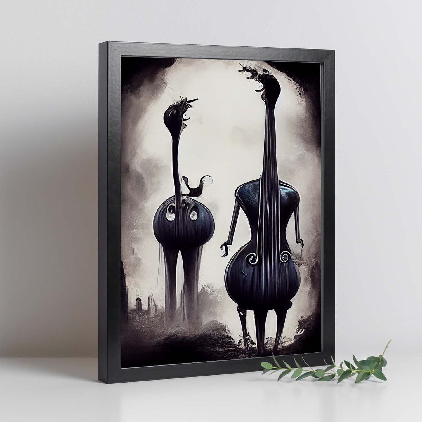 Nacnic Lámina Contrabajo Paciente al estilo de T. Burton. Ilustraciones de escenas y lugares inspiradas en arte gótico y oscuro. Diseño y Decoración de Interiores.-Artwork-Nacnic-Nacnic Estudio SL