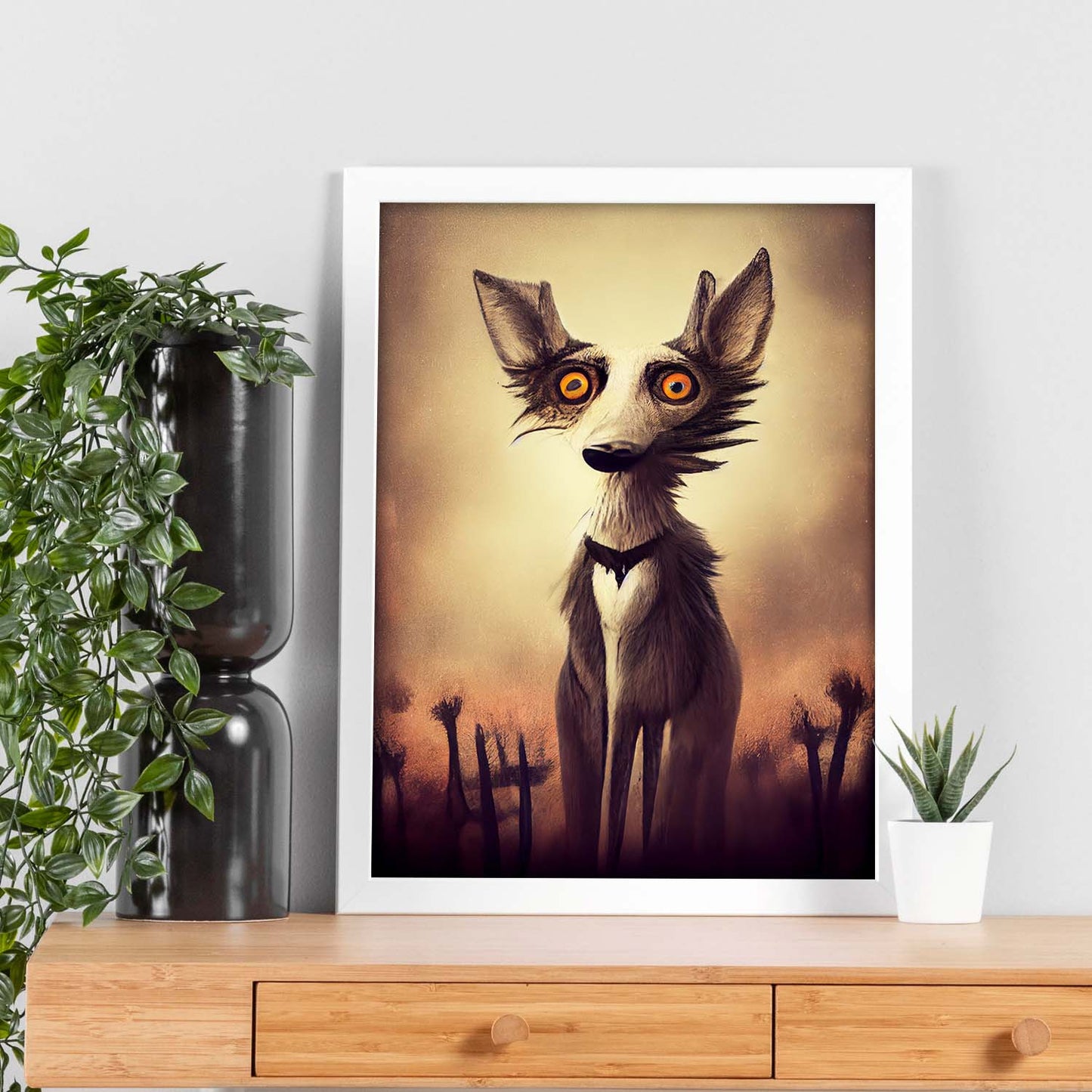 Nacnic Lámina Coyote Decidido estilo T. Burton. Ilustraciones y pósters de animales inspirados en el arte gótico y oscuro de Burton. Diseño y Decoración de Interiores.-Artwork-Nacnic-Nacnic Estudio SL