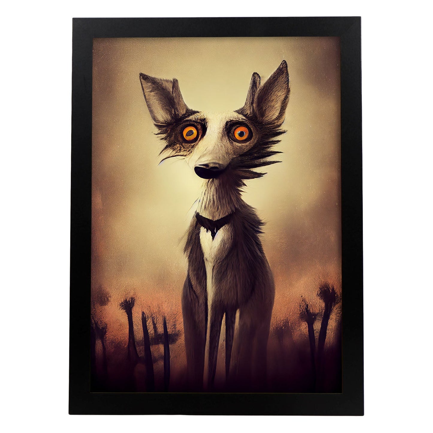 Nacnic Lámina Coyote Decidido estilo T. Burton. Ilustraciones y pósters de animales inspirados en el arte gótico y oscuro de Burton. Diseño y Decoración de Interiores.-Artwork-Nacnic-A4-Sin marco-Nacnic Estudio SL