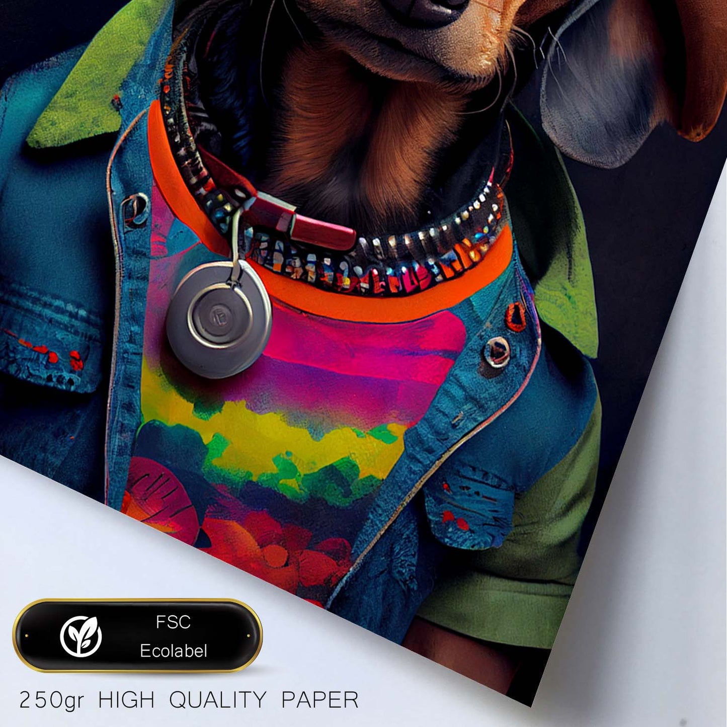 Nacnic Lámina Dachshund Compasivo en estilo Fotografía a todo color. Divertidas ilustraciones realistas de animales con ropa humana. Diseño y Decoración de Interiores.-Artwork-Nacnic-Nacnic Estudio SL