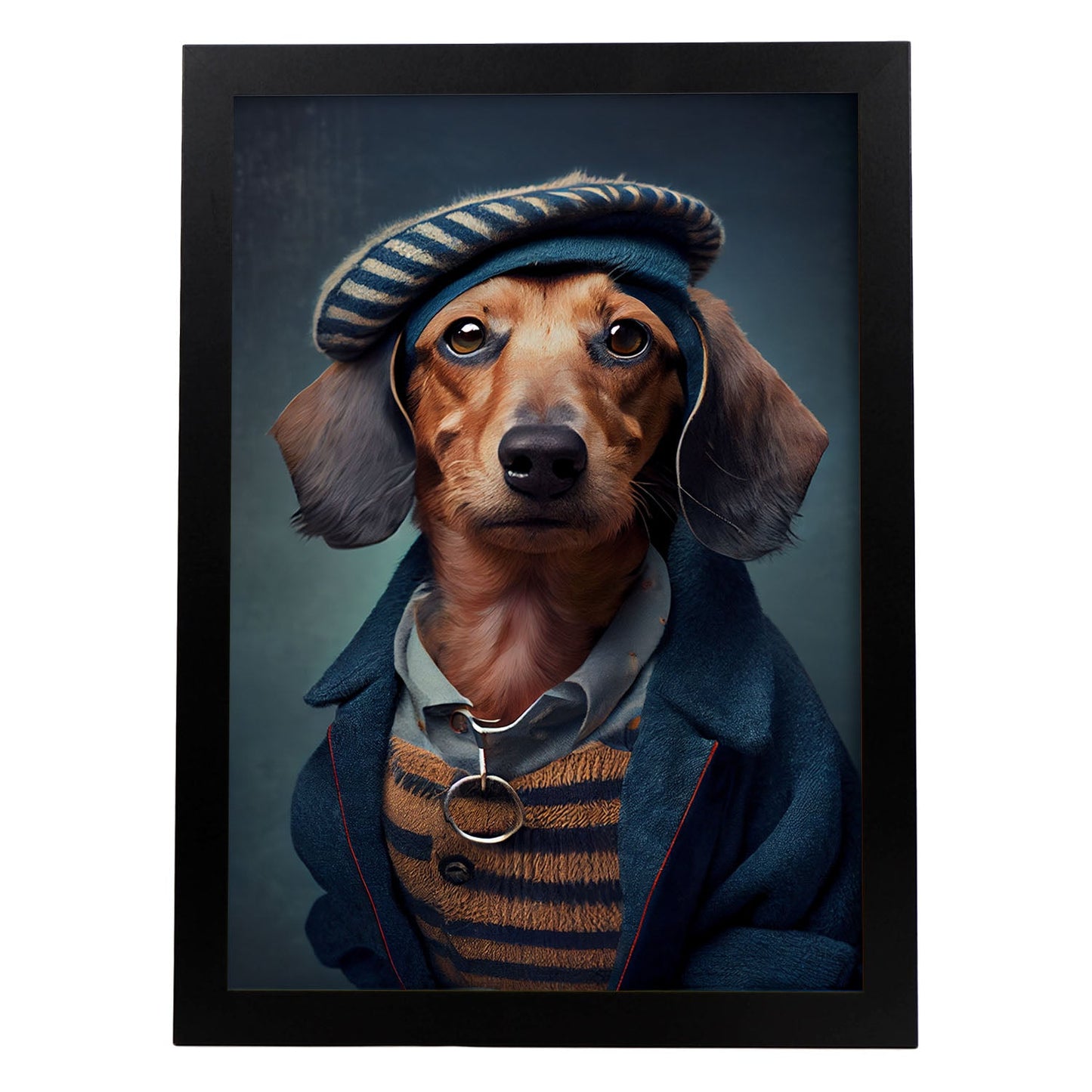 Nacnic Lámina Dachshund Curioso en estilo Fotografía a todo color. Divertidas ilustraciones realistas de animales con ropa humana. Diseño y Decoración de Interiores.-Artwork-Nacnic-A4-Sin marco-Nacnic Estudio SL