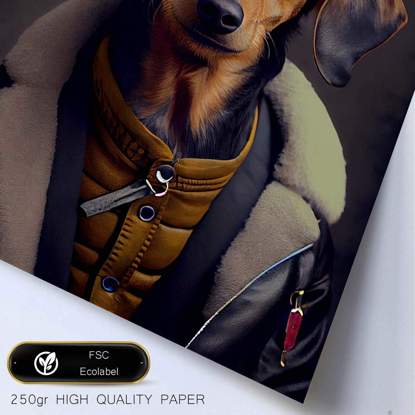 Nacnic Lámina Dachshund Dependiente en estilo Fotografía a todo color. Divertidas ilustraciones realistas de animales con ropa humana. Diseño y Decoración de Interiores.-Artwork-Nacnic-Nacnic Estudio SL