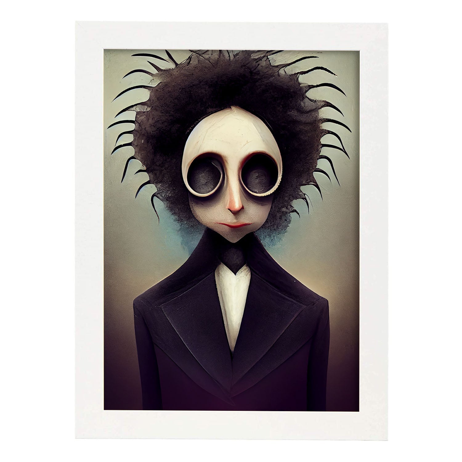 Nacnic Lámina Diseñador Dinámico al estilo de T. Burton. Ilustraciones de profesiones y oficios inspiradas en arte gótico y oscuro. Diseño y Decoración de Interiores.-Artwork-Nacnic-A4-Marco Blanco-Nacnic Estudio SL