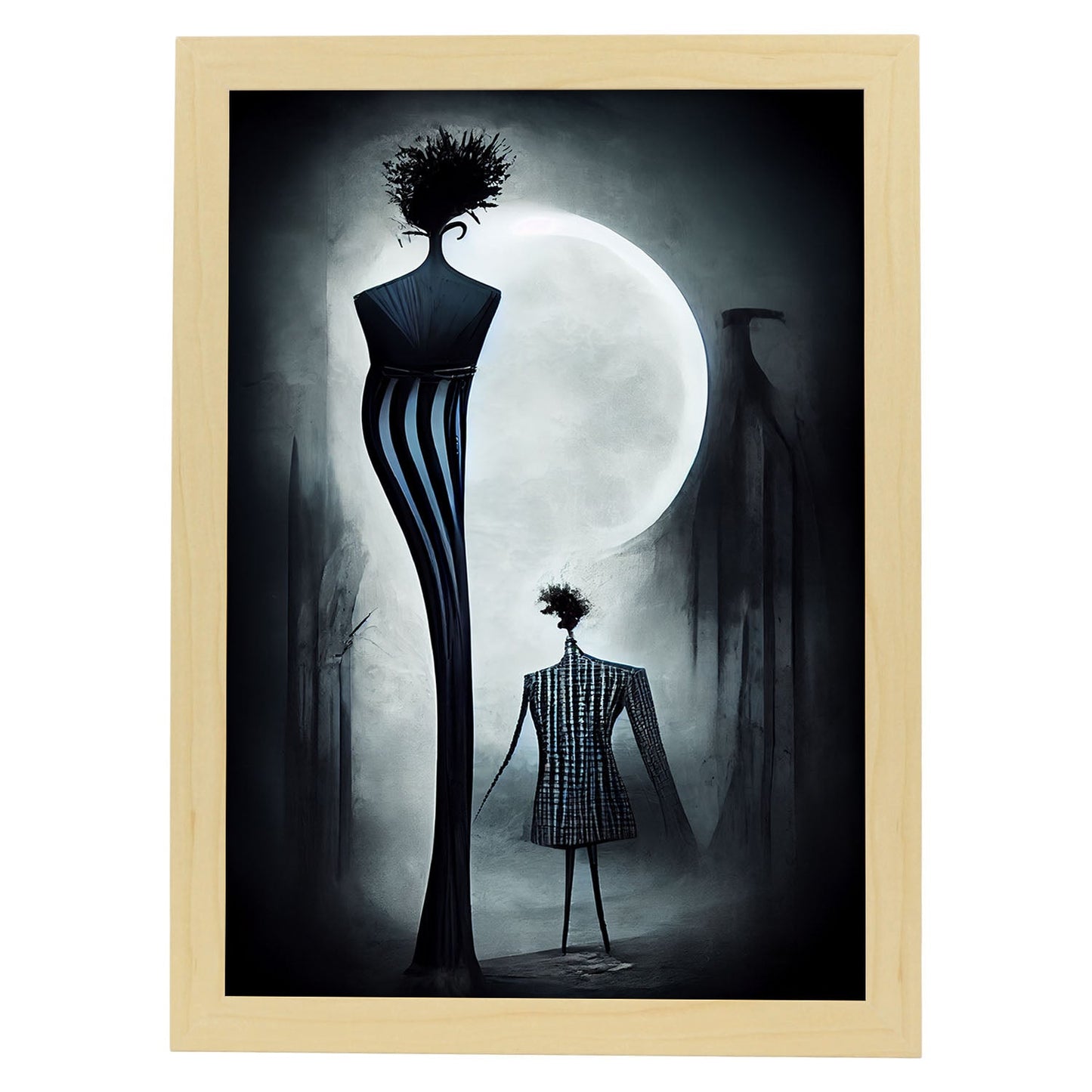Nacnic Lámina Diseñador Generoso al estilo de T. Burton. Ilustraciones de profesiones y oficios inspiradas en arte gótico y oscuro. Diseño y Decoración de Interiores.-Artwork-Nacnic-A4-Marco Madera clara-Nacnic Estudio SL