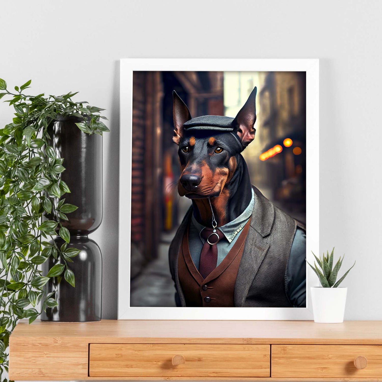 Nacnic Lámina Doberman Dependiente en estilo Fotografía a todo color. Divertidas ilustraciones realistas de animales con ropa humana. Diseño y Decoración de Interiores.-Artwork-Nacnic-Nacnic Estudio SL