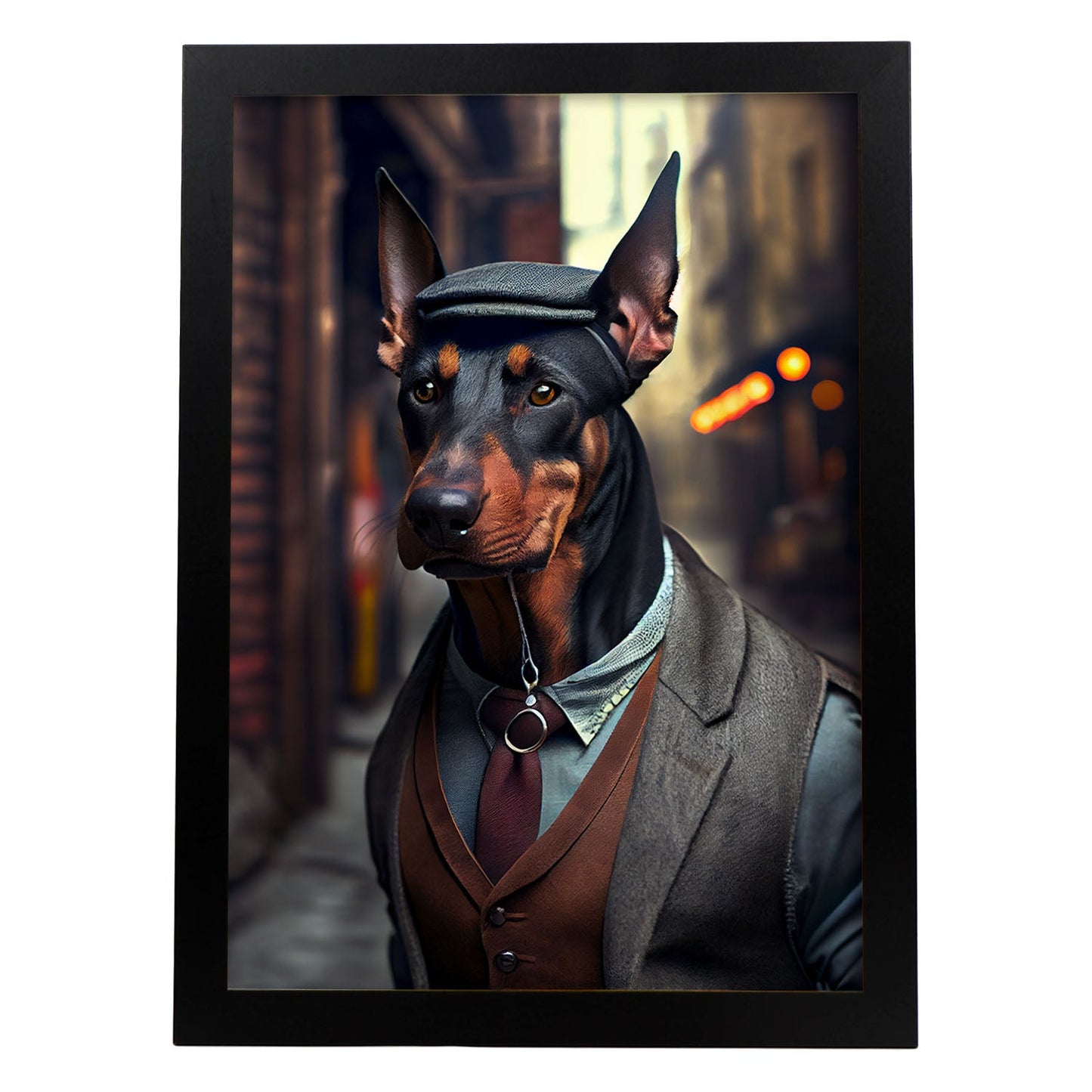 Nacnic Lámina Doberman Dependiente en estilo Fotografía a todo color. Divertidas ilustraciones realistas de animales con ropa humana. Diseño y Decoración de Interiores.-Artwork-Nacnic-A4-Sin marco-Nacnic Estudio SL