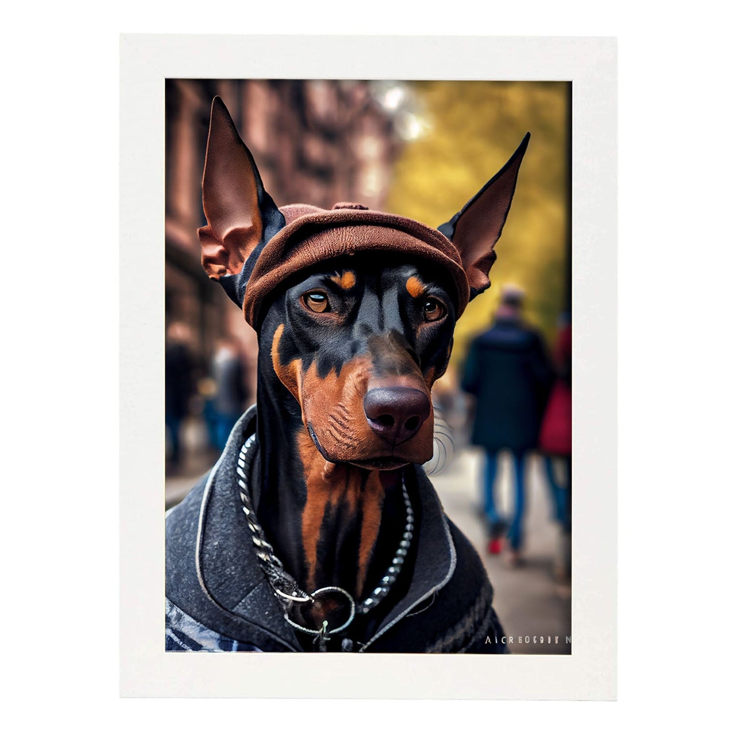 Nacnic Lámina Doberman Humilde en estilo Fotografía a todo color. Divertidas ilustraciones realistas de animales con ropa humana. Diseño y Decoración de Interiores.-Artwork-Nacnic-A4-Marco Blanco-Nacnic Estudio SL
