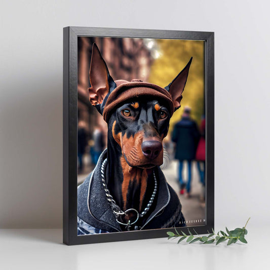 Nacnic Lámina Doberman Humilde en estilo Fotografía a todo color. Divertidas ilustraciones realistas de animales con ropa humana. Diseño y Decoración de Interiores.-Artwork-Nacnic-Nacnic Estudio SL