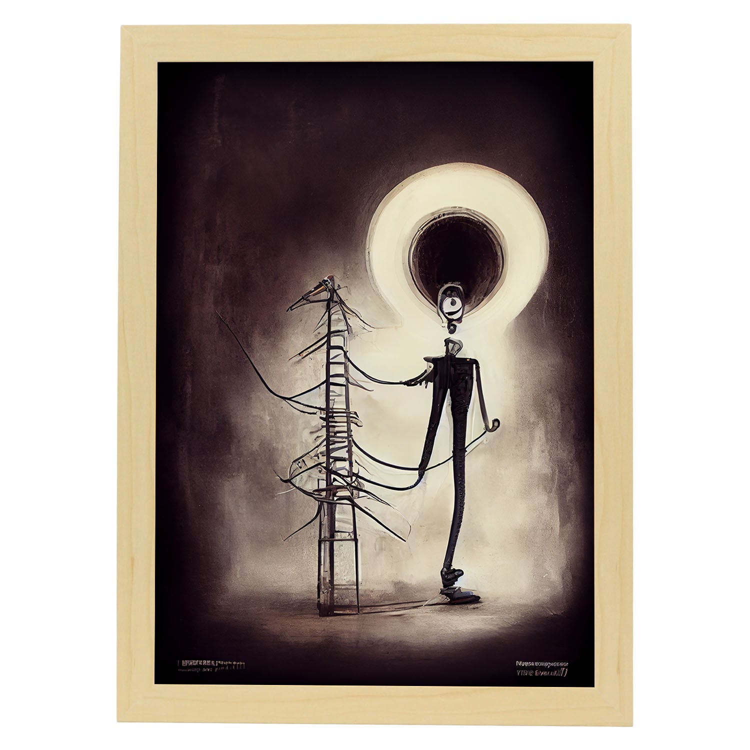 Nacnic Lámina Electricista Creativo al estilo de T. Burton. Ilustraciones de profesiones y oficios inspiradas en arte gótico y oscuro. Diseño y Decoración de Interiores.-Artwork-Nacnic-A4-Marco Madera clara-Nacnic Estudio SL