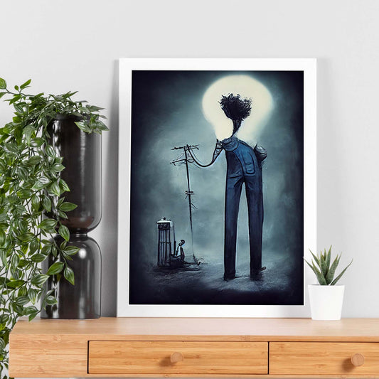 Nacnic Lámina Electricista Empático al estilo de T. Burton. Ilustraciones de profesiones y oficios inspiradas en arte gótico y oscuro. Diseño y Decoración de Interiores.-Artwork-Nacnic-Nacnic Estudio SL