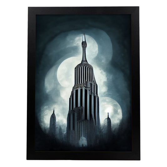 Nacnic Lámina Empire State Audaz al estilo de T. Burton. Ilustraciones de monumentos, ciudades, paises inspiradas en arte gótico y oscuro. Diseño y Decoración de Interiores.-Artwork-Nacnic-A4-Sin marco-Nacnic Estudio SL