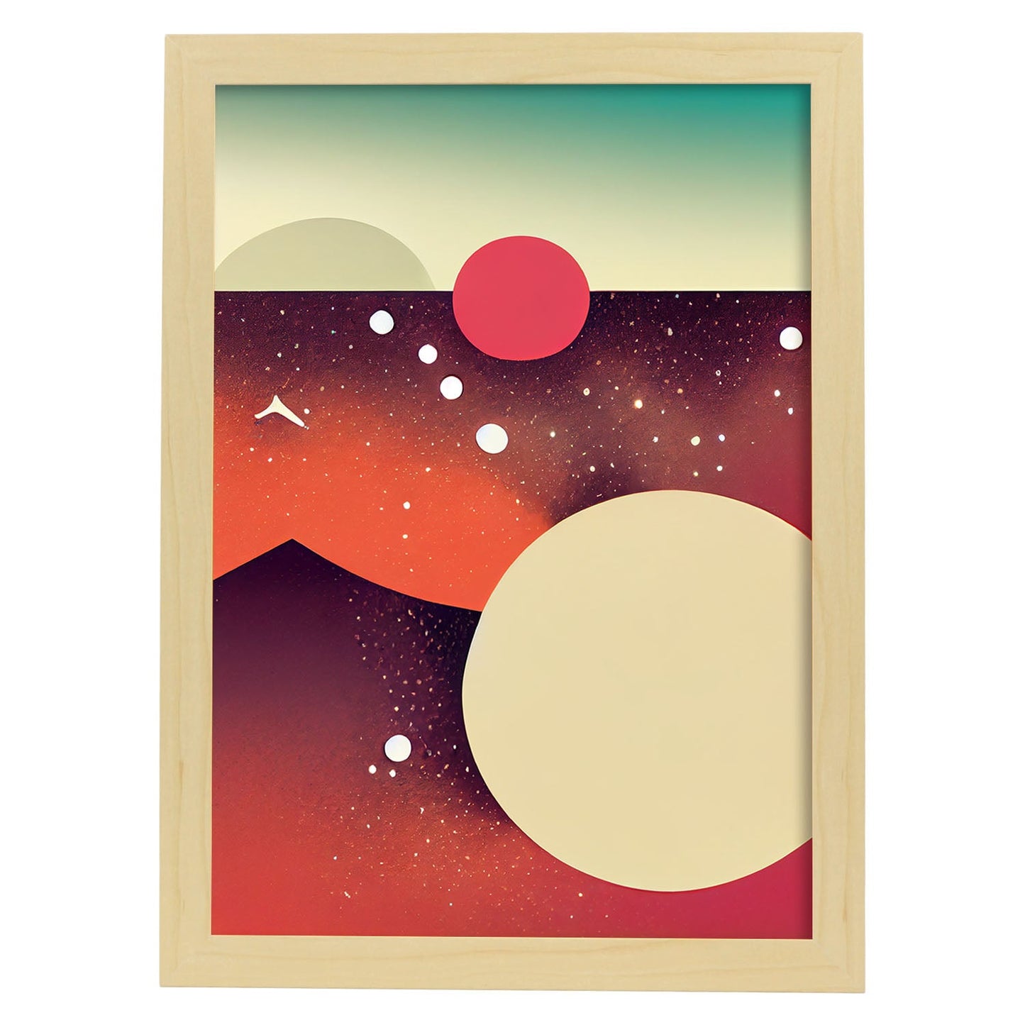 Nacnic Lámina en Estilo Abstracto futuro Lunas. Llamativas y modernas Ilustraciones artísticas a todo color para el Diseño y Decoración de Interiores.-Artwork-Nacnic-A4-Marco Madera clara-Nacnic Estudio SL