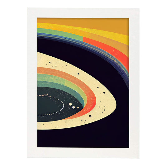 Nacnic Lámina en Estilo Abstracto futuro Órbita. Llamativas y modernas Ilustraciones artísticas a todo color para el Diseño y Decoración de Interiores.-Artwork-Nacnic-A4-Marco Blanco-Nacnic Estudio SL