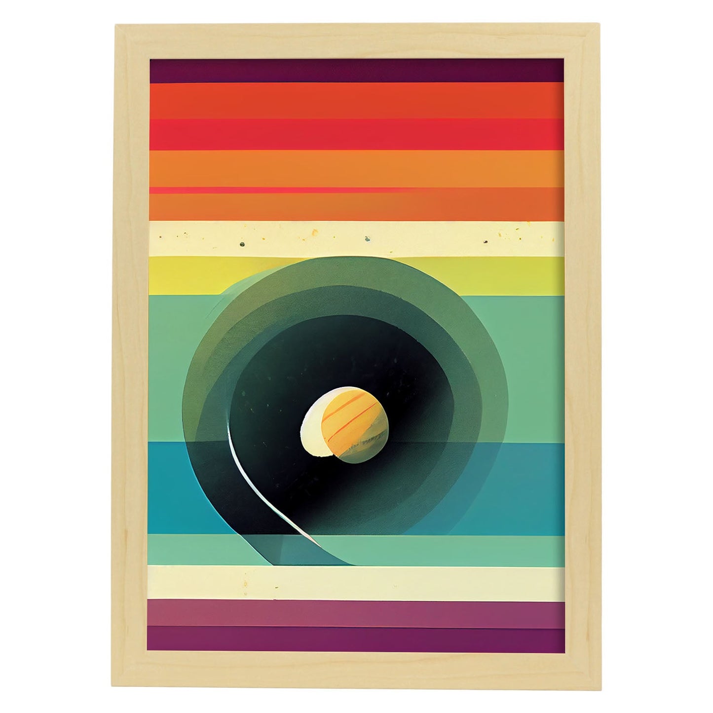 Nacnic Lámina en Estilo Abstracto Planetario. Llamativas y modernas Ilustraciones artísticas a todo color para el Diseño y Decoración de Interiores.-Artwork-Nacnic-A4-Marco Madera clara-Nacnic Estudio SL
