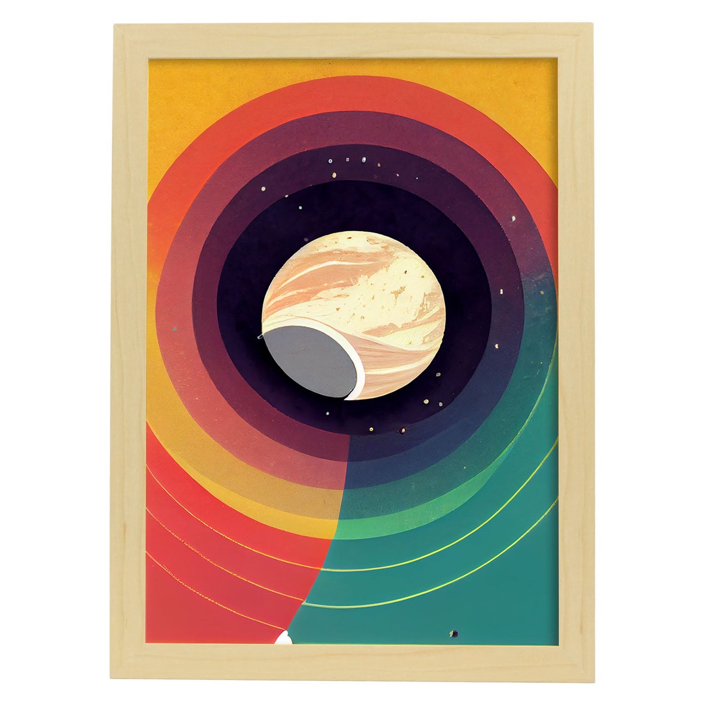 Nacnic Lámina en Estilo Abstracto Solar. Llamativas y modernas Ilustraciones artísticas a todo color para el Diseño y Decoración de Interiores.-Artwork-Nacnic-A4-Marco Madera clara-Nacnic Estudio SL
