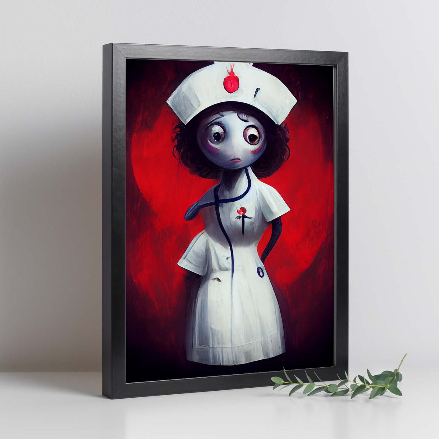 Nacnic Lámina Enfermera Racional al estilo de T. Burton. Ilustraciones de profesiones y oficios inspiradas en arte gótico y oscuro. Diseño y Decoración de Interiores.-Artwork-Nacnic-Nacnic Estudio SL