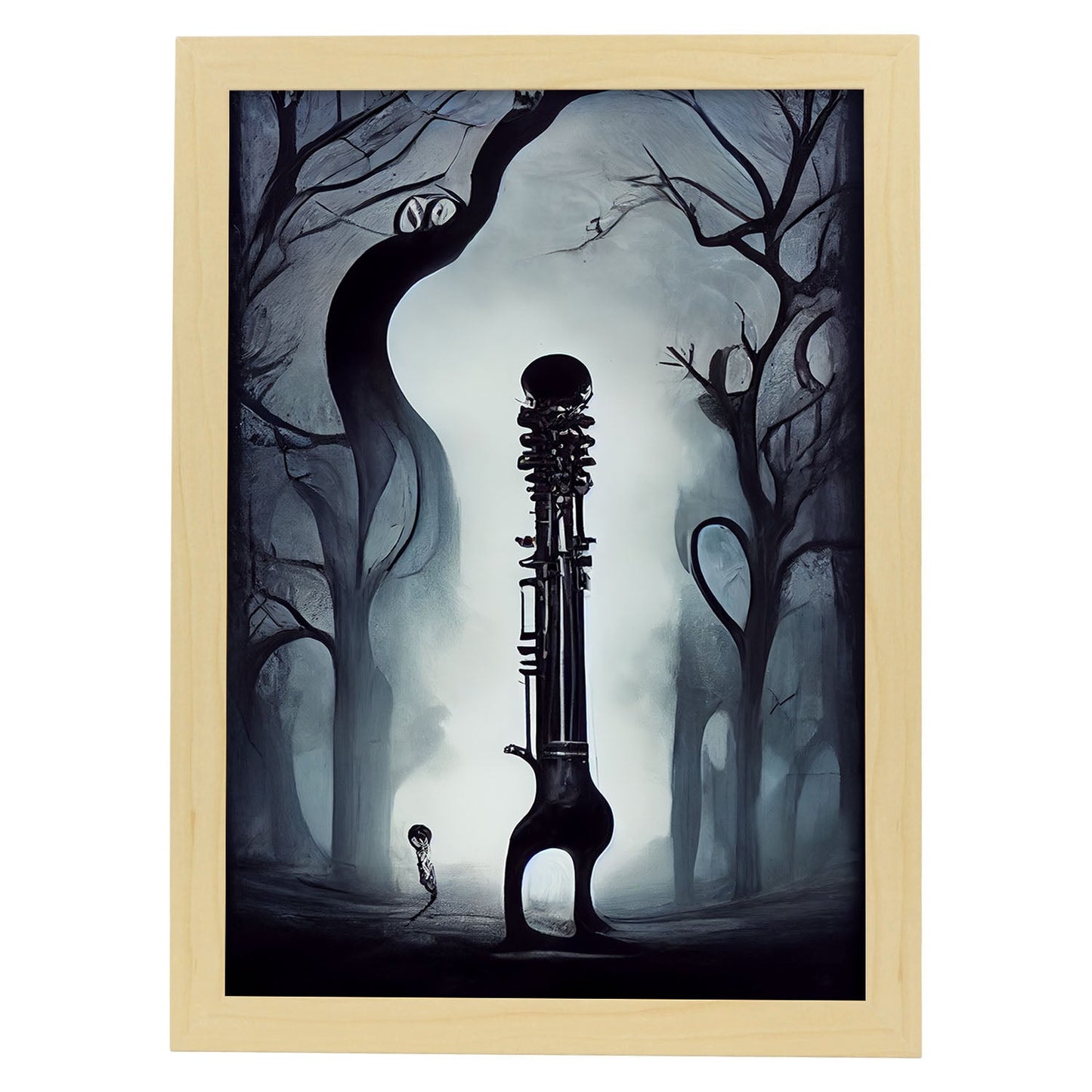 Nacnic Lámina Fagot Generoso al estilo de T. Burton. Ilustraciones de escenas y lugares inspiradas en arte gótico y oscuro. Diseño y Decoración de Interiores.-Artwork-Nacnic-A4-Marco Madera clara-Nacnic Estudio SL