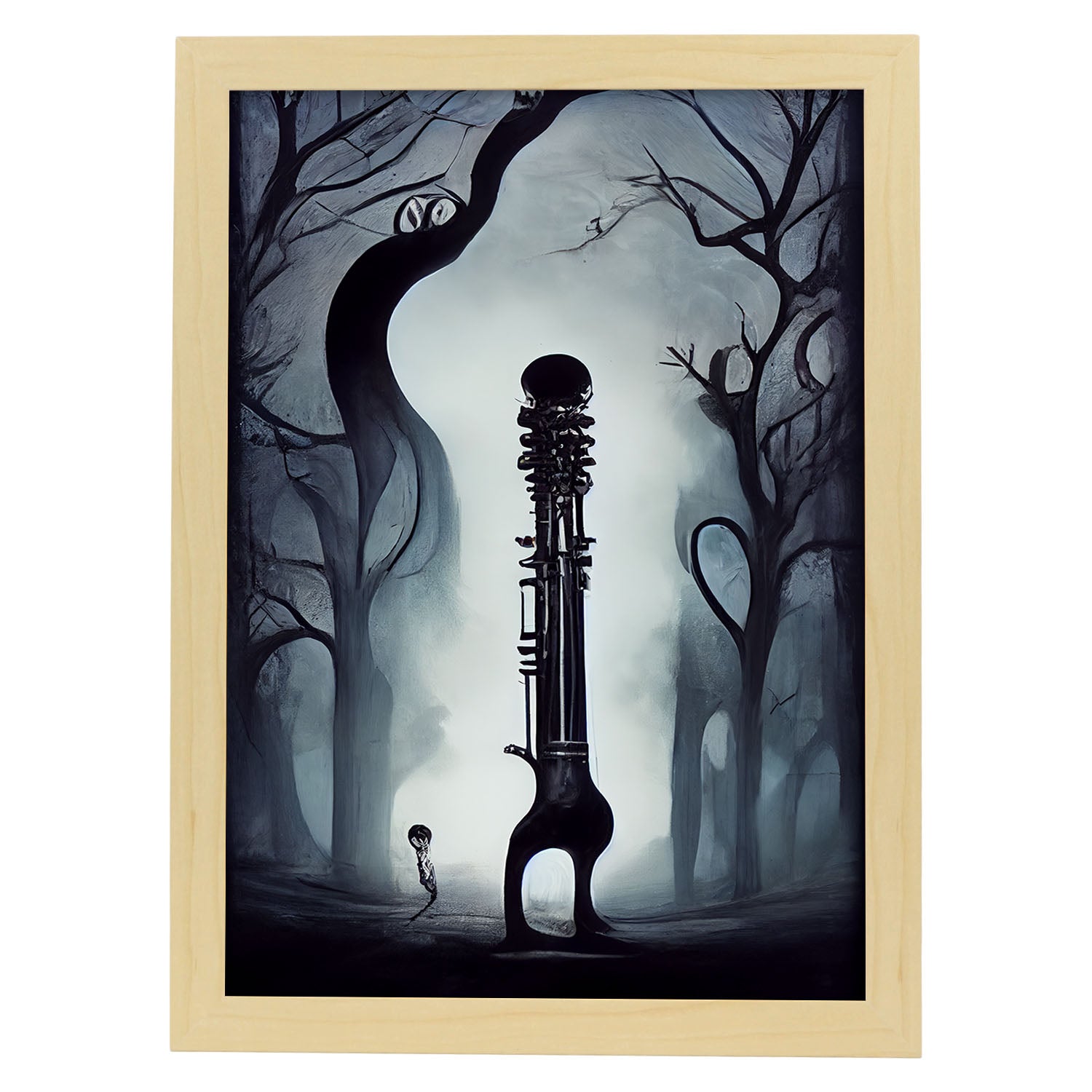 Nacnic Lámina Fagot Generoso al estilo de T. Burton. Ilustraciones de escenas y lugares inspiradas en arte gótico y oscuro. Diseño y Decoración de Interiores.-Artwork-Nacnic-A4-Marco Madera clara-Nacnic Estudio SL