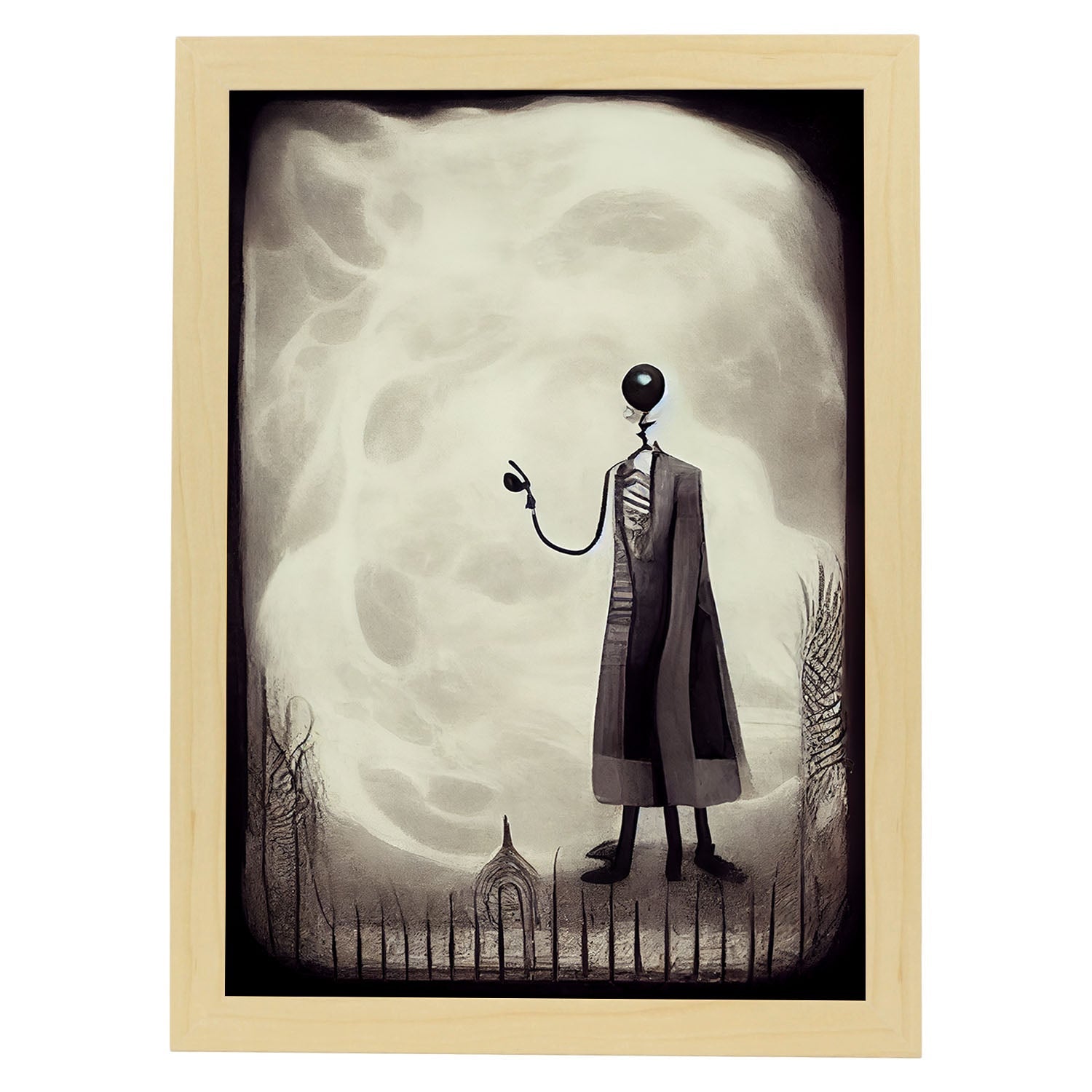Nacnic Lámina Farmacéutico Creativo al estilo de T. Burton. Ilustraciones de profesiones y oficios inspiradas en arte gótico y oscuro. Diseño y Decoración de Interiores.-Artwork-Nacnic-A4-Marco Madera clara-Nacnic Estudio SL