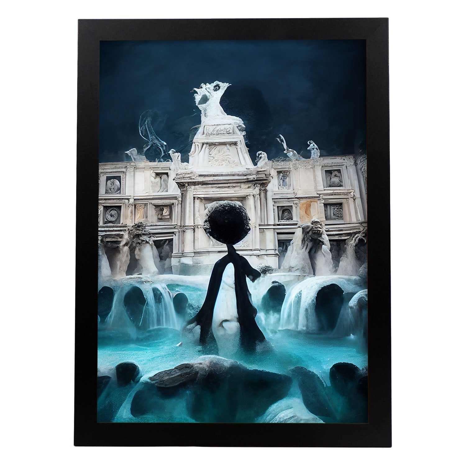Nacnic Lámina Fontana di Trevi Humilde al estilo de T. Burton. Ilustraciones de monumentos, ciudades, paises inspiradas en arte gótico y oscuro. Diseño y Decoración de Interiores.-Artwork-Nacnic-A4-Sin marco-Nacnic Estudio SL