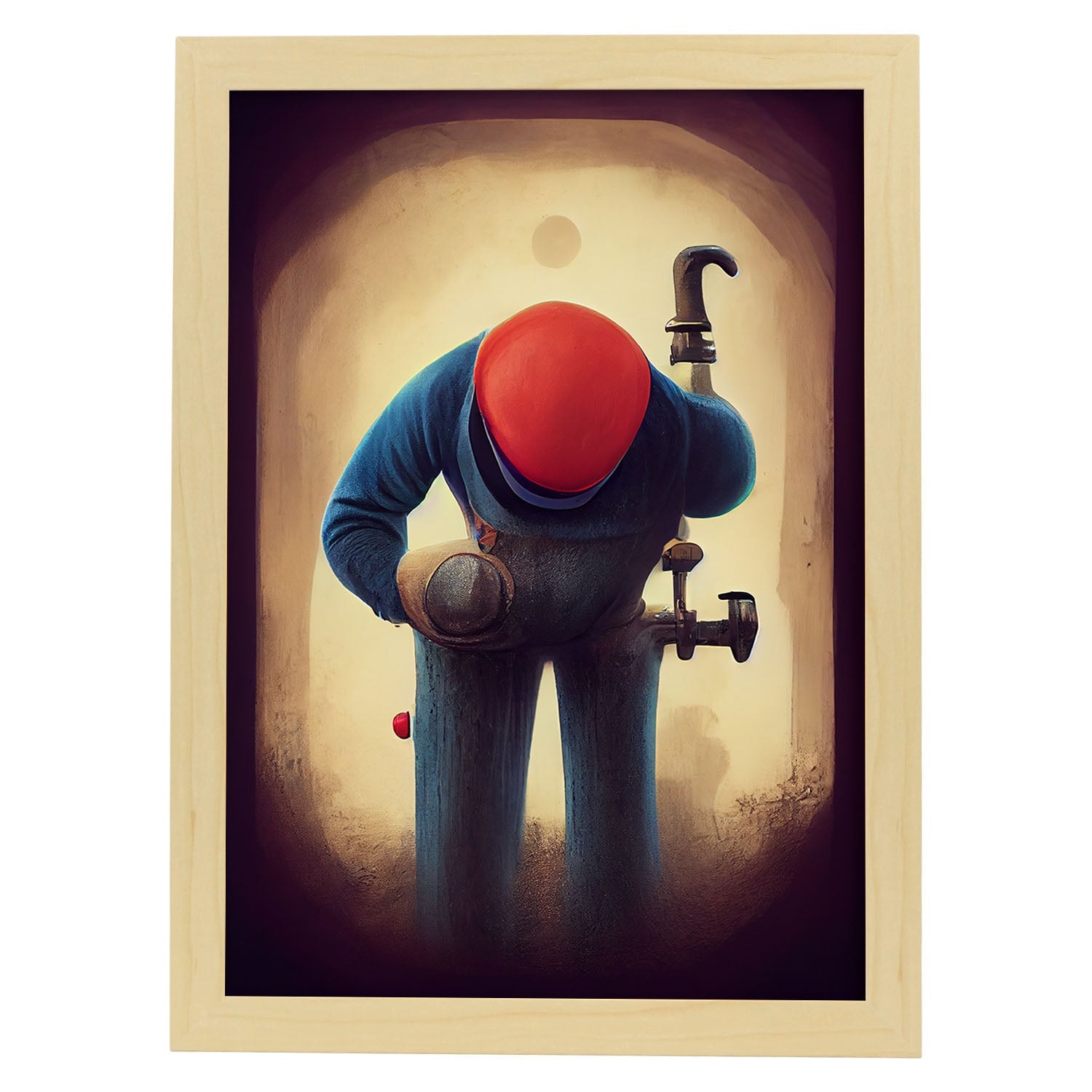 Nacnic Lámina Fontanero Sociable al estilo de T. Burton. Ilustraciones de profesiones y oficios inspiradas en arte gótico y oscuro. Diseño y Decoración de Interiores.-Artwork-Nacnic-A4-Marco Madera clara-Nacnic Estudio SL