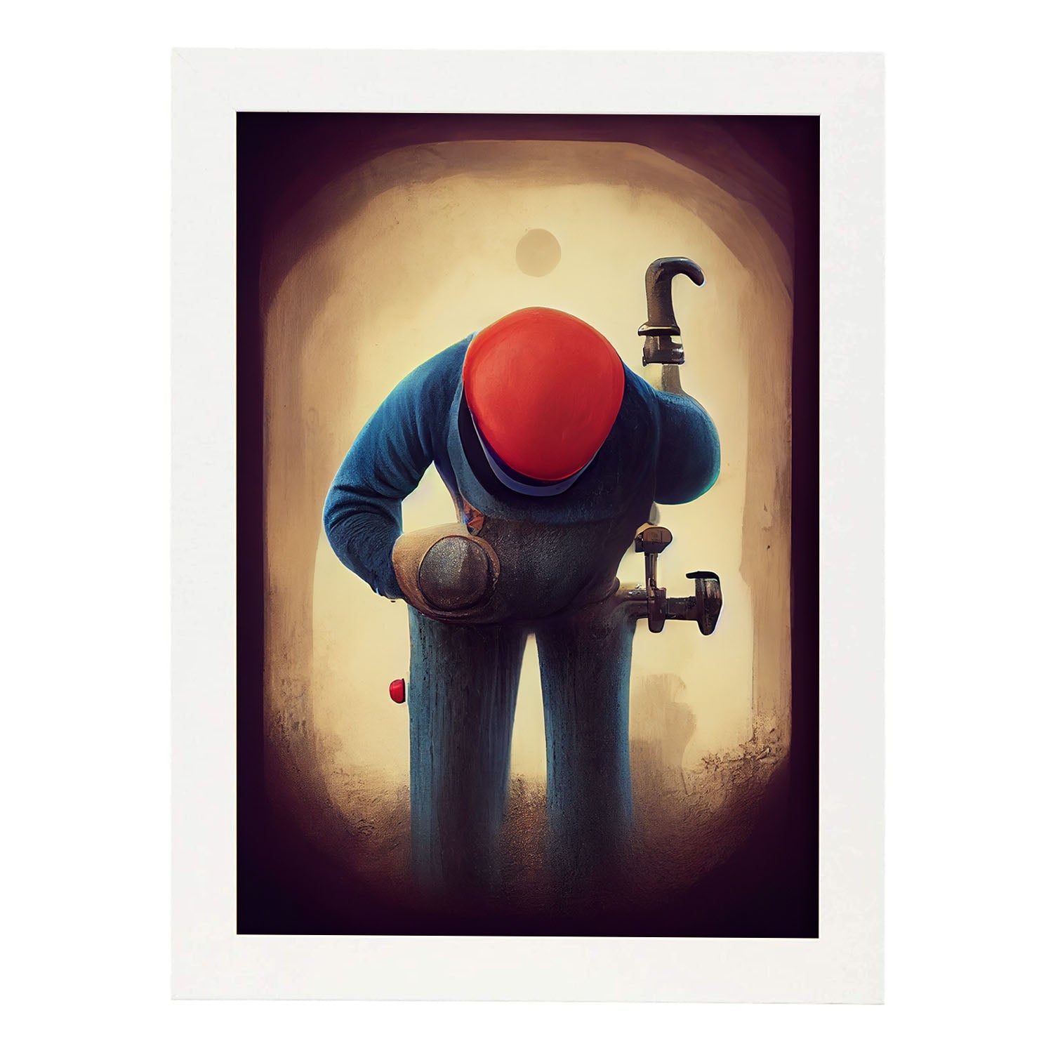 Nacnic Lámina Fontanero Sociable al estilo de T. Burton. Ilustraciones de profesiones y oficios inspiradas en arte gótico y oscuro. Diseño y Decoración de Interiores.-Artwork-Nacnic-A4-Marco Blanco-Nacnic Estudio SL