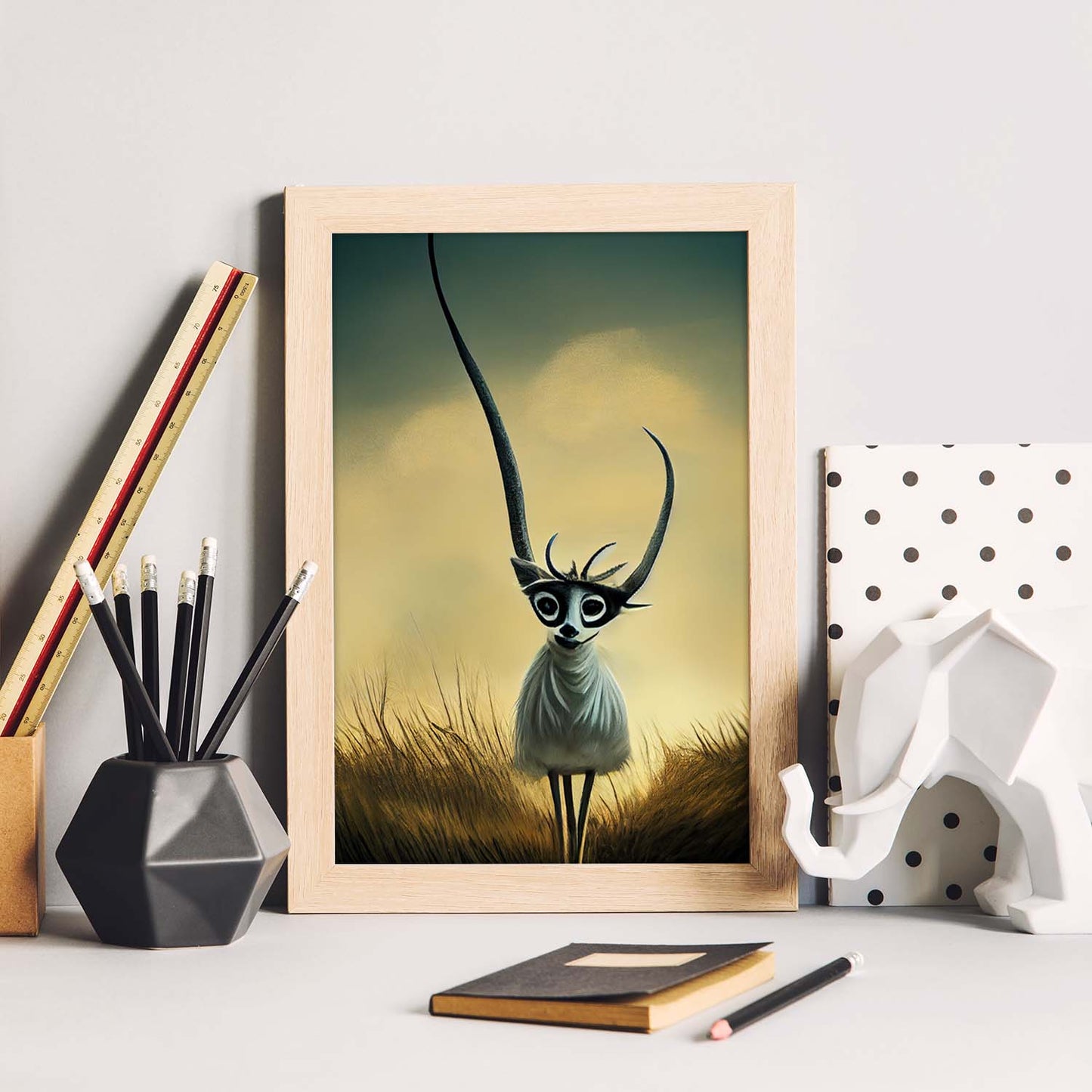 Nacnic Lámina Gacela Amable estilo T. Burton. Ilustraciones y pósters de animales inspirados en el arte gótico y oscuro de Burton. Diseño y Decoración de Interiores.-Artwork-Nacnic-Nacnic Estudio SL