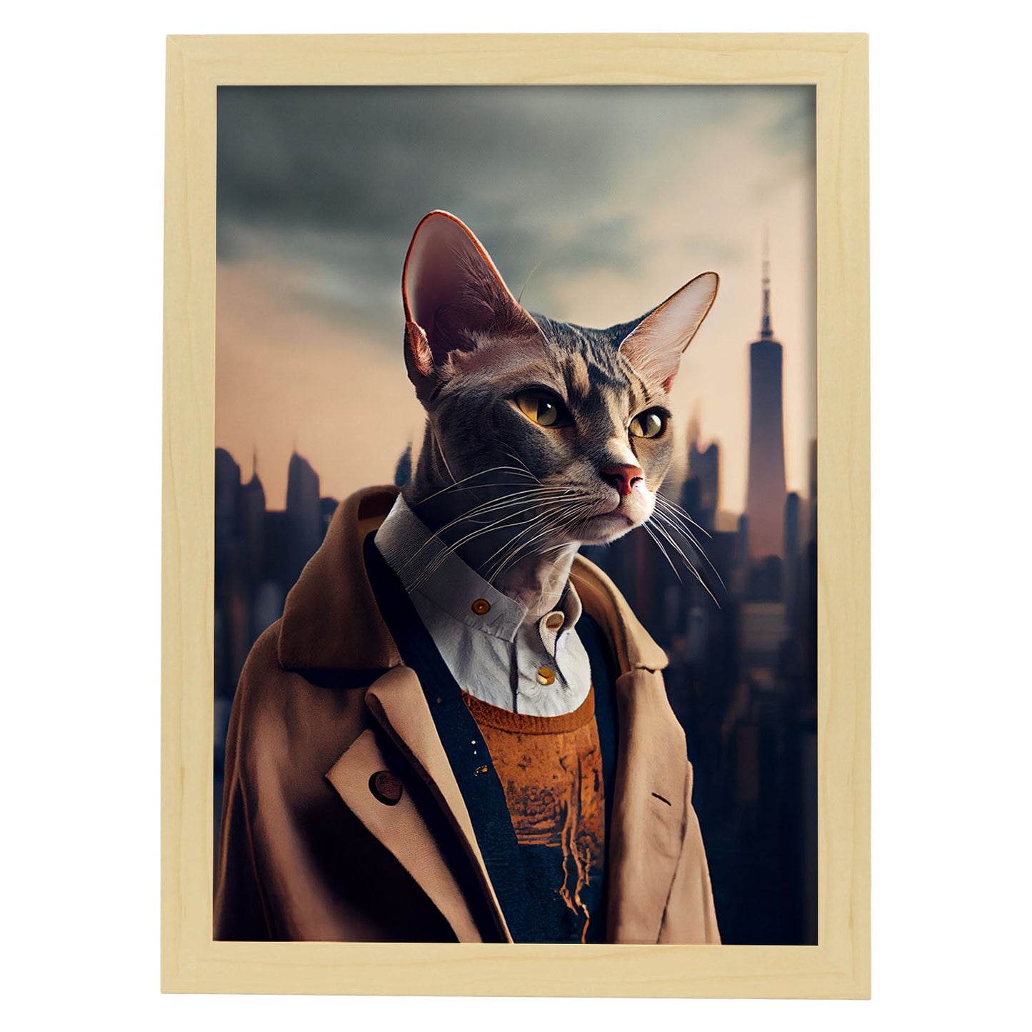 Nacnic Lámina Gato Colorpoint Compasivo en estilo Fotografía a todo color. Divertidas ilustraciones realistas de animales con ropa humana. Diseño y Decoración de Interiores.-Artwork-Nacnic-A4-Marco Madera clara-Nacnic Estudio SL