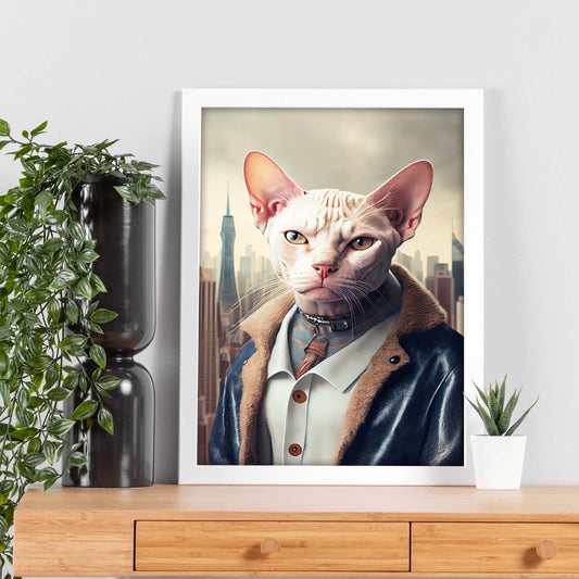 Nacnic Lámina Gato Colorpoint Dependiente en estilo Fotografía a todo color. Divertidas ilustraciones realistas de animales con ropa humana. Diseño y Decoración de Interiores.-Artwork-Nacnic-Nacnic Estudio SL
