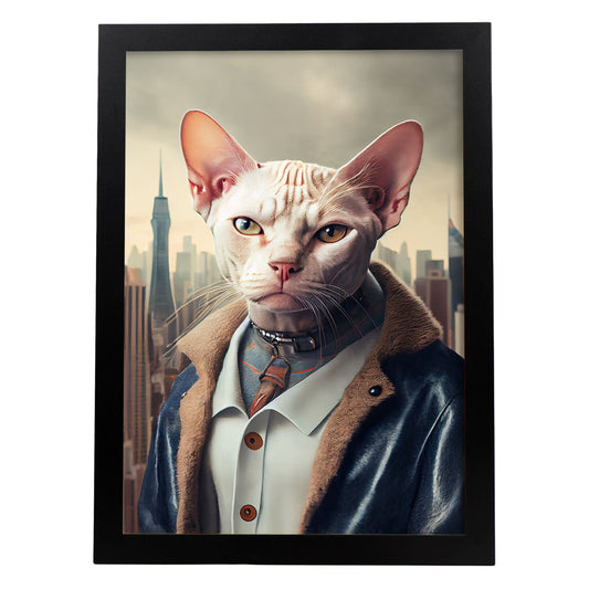 Nacnic Lámina Gato Colorpoint Dependiente en estilo Fotografía a todo color. Divertidas ilustraciones realistas de animales con ropa humana. Diseño y Decoración de Interiores.-Artwork-Nacnic-A4-Sin marco-Nacnic Estudio SL