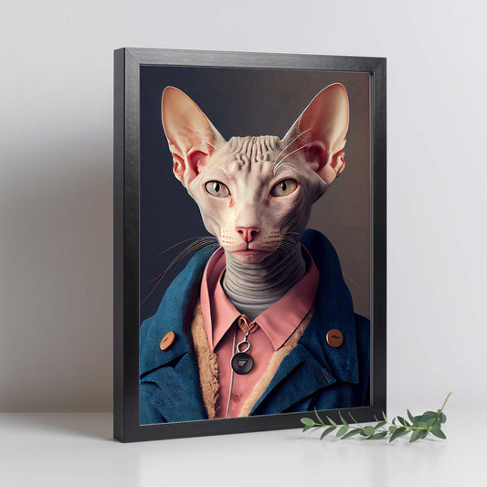 Nacnic Lámina Gato Egipcio Audaz en estilo Fotografía a todo color. Divertidas ilustraciones realistas de animales con ropa humana. Diseño y Decoración de Interiores.-Artwork-Nacnic-Nacnic Estudio SL