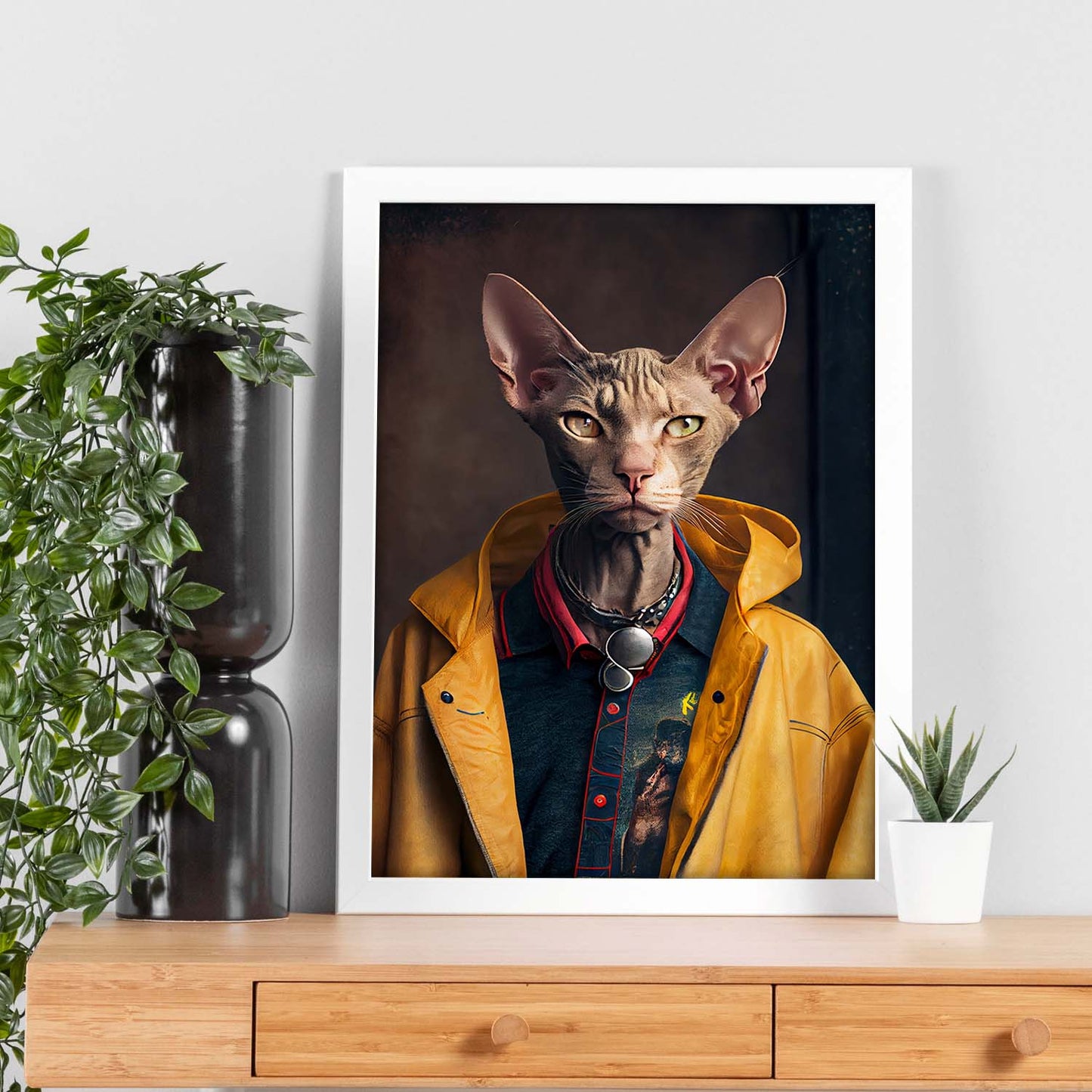 Nacnic Lámina Gato Egipcio Dependiente en estilo Fotografía a todo color. Divertidas ilustraciones realistas de animales con ropa humana. Diseño y Decoración de Interiores.-Artwork-Nacnic-Nacnic Estudio SL