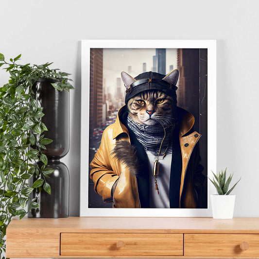 Nacnic Lámina Gato Habana brown Valiente en estilo Fotografía a todo color. Divertidas ilustraciones realistas de animales con ropa humana. Diseño y Decoración de Interiores.-Artwork-Nacnic-Nacnic Estudio SL