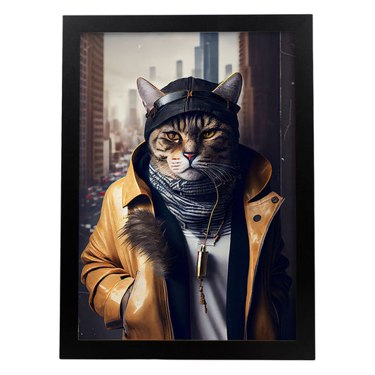 Nacnic Lámina Gato Habana brown Valiente en estilo Fotografía a todo color. Divertidas ilustraciones realistas de animales con ropa humana. Diseño y Decoración de Interiores.-Artwork-Nacnic-A4-Sin marco-Nacnic Estudio SL