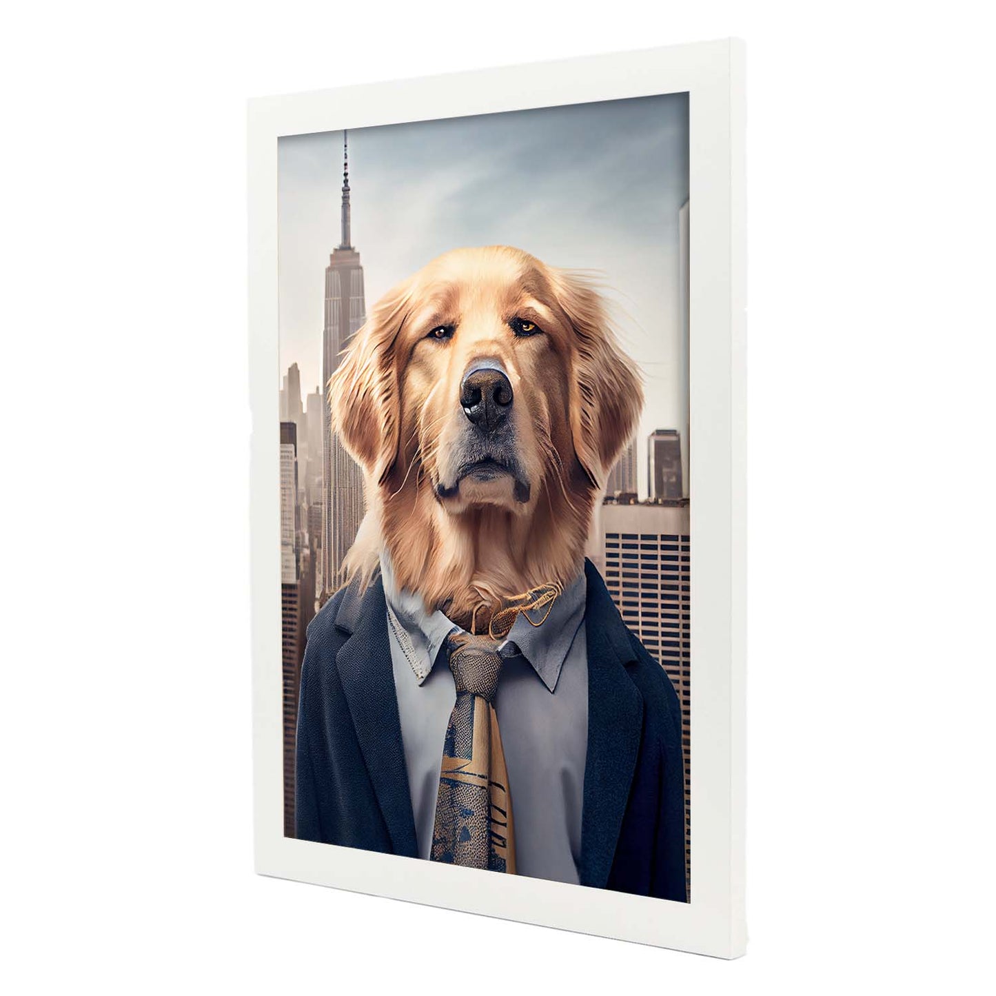 Nacnic Lámina Golden retriever Confiado en estilo Fotografía a todo color. Divertidas ilustraciones realistas de animales con ropa humana. Diseño y Decoración de Interiores.-Artwork-Nacnic-Nacnic Estudio SL