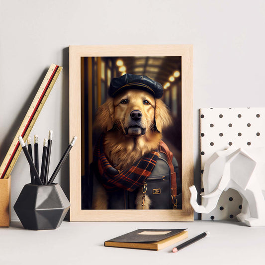 Nacnic Lámina Golden retriever Humilde en estilo Fotografía a todo color. Divertidas ilustraciones realistas de animales con ropa humana. Diseño y Decoración de Interiores.-Artwork-Nacnic-Nacnic Estudio SL