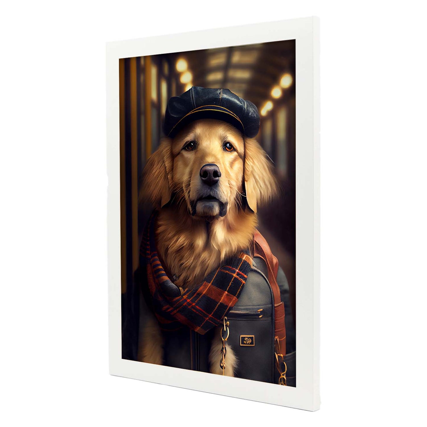 Nacnic Lámina Golden retriever Humilde en estilo Fotografía a todo color. Divertidas ilustraciones realistas de animales con ropa humana. Diseño y Decoración de Interiores.-Artwork-Nacnic-Nacnic Estudio SL