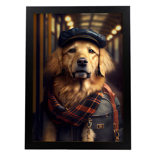 Nacnic Lámina Golden retriever Humilde en estilo Fotografía a todo color. Divertidas ilustraciones realistas de animales con ropa humana. Diseño y Decoración de Interiores.-Artwork-Nacnic-A4-Sin marco-Nacnic Estudio SL