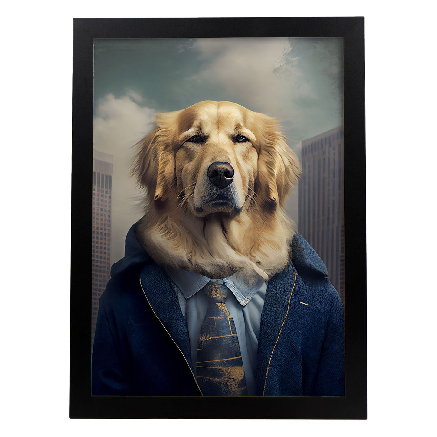 Nacnic Lámina Golden Retriever Leal en estilo Fotografía a todo color. Divertidas ilustraciones realistas de animales con ropa humana. Diseño y Decoración de Interiores.-Artwork-Nacnic-A4-Sin marco-Nacnic Estudio SL