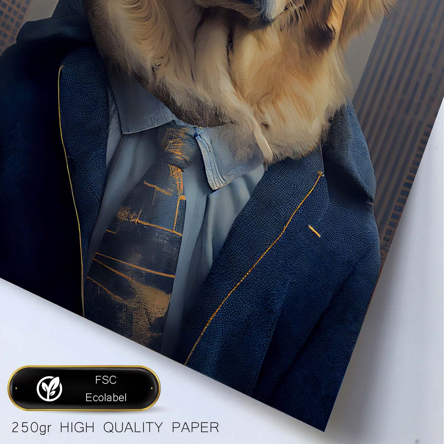 Nacnic Lámina Golden Retriever Leal en estilo Fotografía a todo color. Divertidas ilustraciones realistas de animales con ropa humana. Diseño y Decoración de Interiores.-Artwork-Nacnic-Nacnic Estudio SL