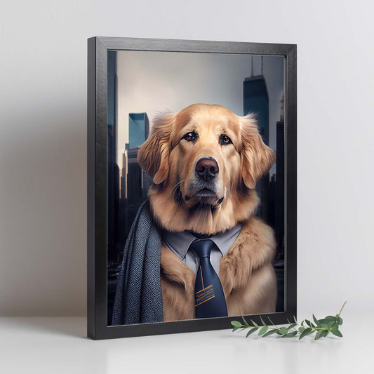 Nacnic Lámina Golden Retriever Racional en estilo Fotografía a todo color. Divertidas ilustraciones realistas de animales con ropa humana. Diseño y Decoración de Interiores.-Artwork-Nacnic-Nacnic Estudio SL