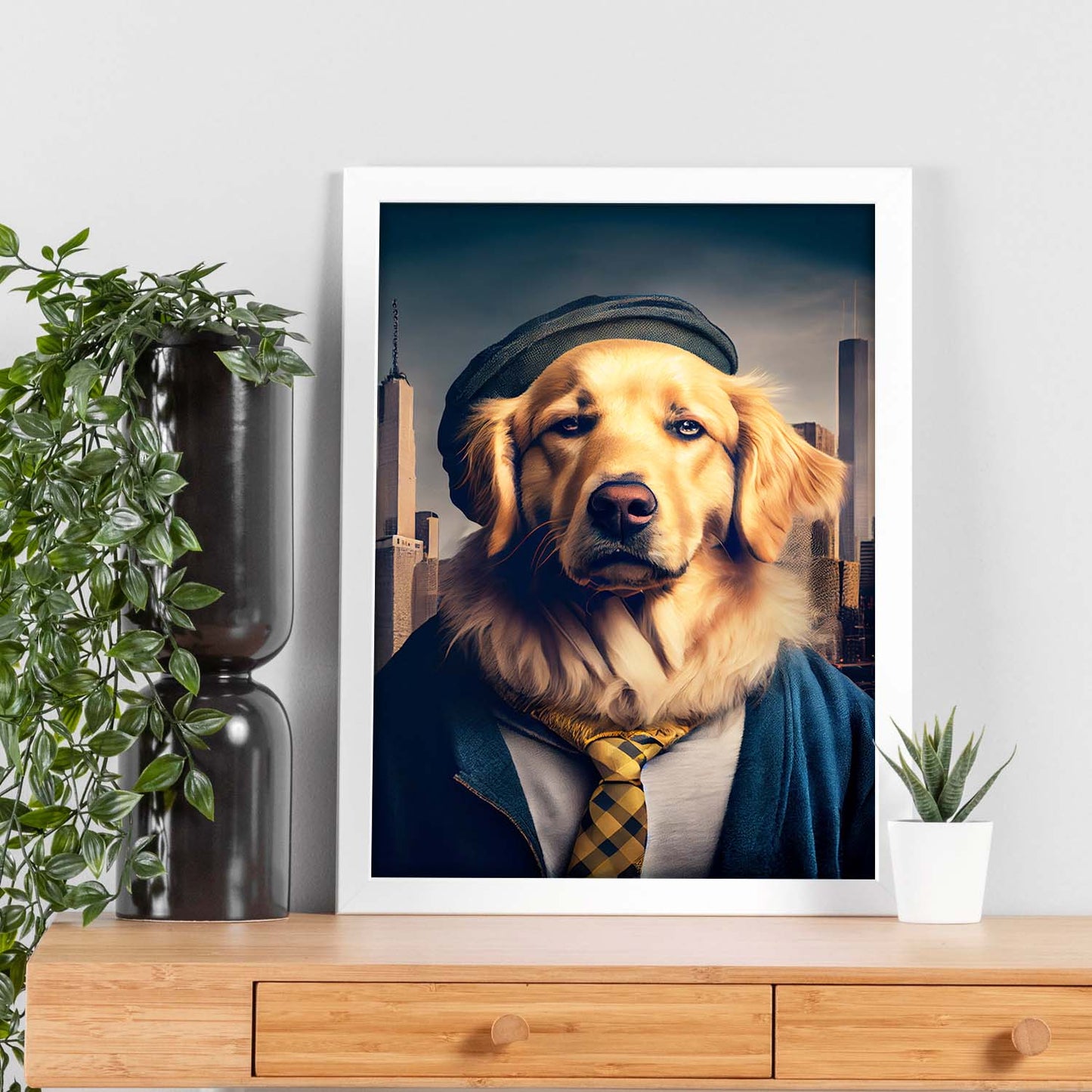 Nacnic Lámina Golden retriever Sensible en estilo Fotografía a todo color. Divertidas ilustraciones realistas de animales con ropa humana. Diseño y Decoración de Interiores.-Artwork-Nacnic-Nacnic Estudio SL