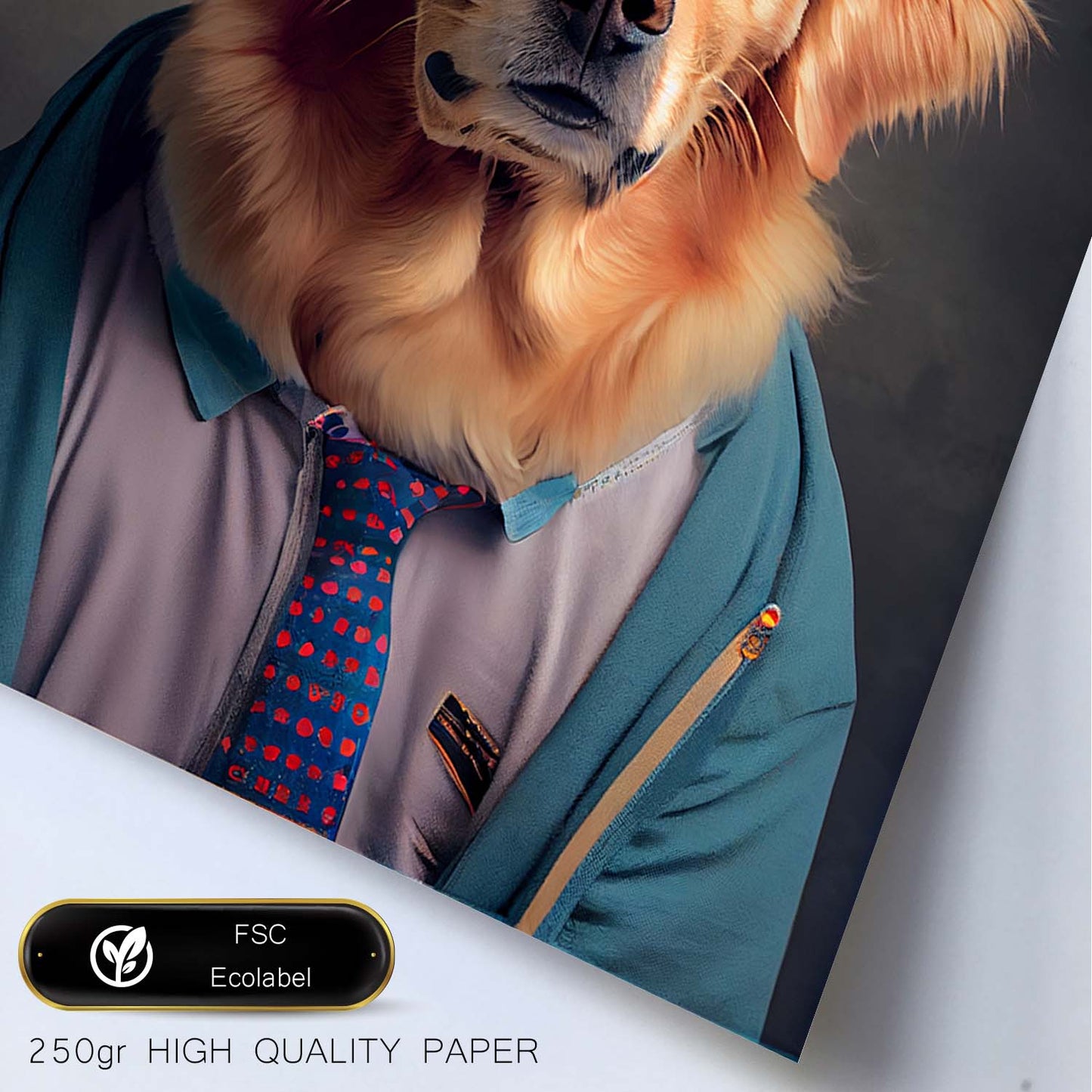 Nacnic Lámina Golden retriever Sociable en estilo Fotografía a todo color. Divertidas ilustraciones realistas de animales con ropa humana. Diseño y Decoración de Interiores.-Artwork-Nacnic-Nacnic Estudio SL